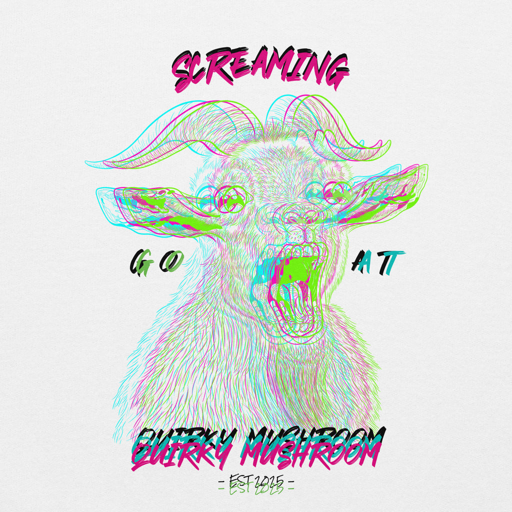 Quirky Mushroom Trippy Goats-terpiece Unisex Hoodie In White